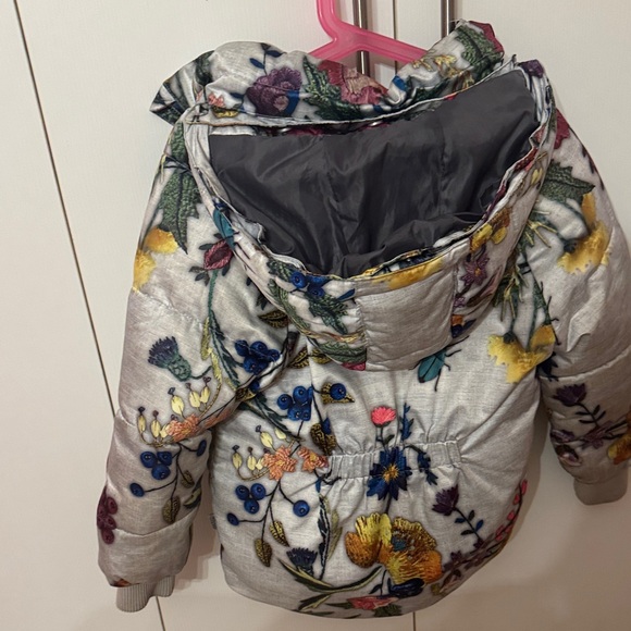 Molo Multicolor Floral Puffer Jacket with Fur Hood - Picture 10 of 12